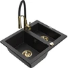 Granitinė virtuvinė plautuvė Mexen Carlos su maišytuvu ir sifonu, Metallic juodas/sidabrinis+Juodas/Gold