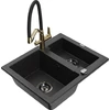 Granitinė virtuvinė plautuvė Mexen Carlos su maišytuvu ir sifonu, Metallic juodas/sidabrinis+Juodas/Gold