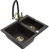 Granitinė virtuvinė plautuvė Mexen Carlos su maišytuvu ir sifonu, Metallic juodas/auksinis+Juodas/Gold