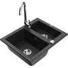 Granitinė virtuvinė plautuvė Mexen Carlos su maišytuvu ir sifonu, Metallic juodas/sidabrinis+Chrome