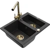 Granitinė virtuvinė plautuvė Mexen Carlos su maišytuvu ir sifonu, Metallic juodas/sidabrinis+Gold