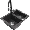 Granitinė virtuvinė plautuvė Mexen Carlos su maišytuvu ir sifonu, Juodas granite+Juodas