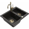 Granitinė virtuvinė plautuvė Mexen Carlos su maišytuvu ir sifonu, Metallic juodas/auksinis+Gold