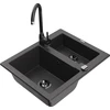 Granitinė virtuvinė plautuvė Mexen Carlos su maišytuvu ir sifonu, Juodas granite+Juodas