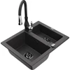 Granitinė virtuvinė plautuvė Mexen Carlos su maišytuvu ir sifonu, Juodas granite+Juodas