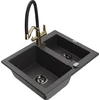 Granitinė virtuvinė plautuvė Mexen Carlos su maišytuvu ir sifonu, Juodas granite+Juodas/Gold