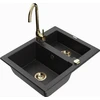 Granitinė virtuvinė plautuvė Mexen Carlos su maišytuvu ir sifonu, Metallic juodas/sidabrinis+Gold