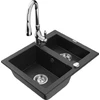 Granitinė virtuvinė plautuvė Mexen Carlos su maišytuvu ir sifonu, Metallic juodas/sidabrinis+Chrome