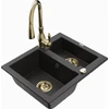 Granitinė virtuvinė plautuvė Mexen Carlos su maišytuvu ir sifonu, Metallic juodas/sidabrinis+Gold