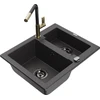 Granitinė virtuvinė plautuvė Mexen Carlos su maišytuvu ir sifonu, Juodas granite+Juodas/Gold