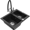 Granitinė virtuvinė plautuvė Mexen Carlos su maišytuvu ir sifonu, Metallic juodas/sidabrinis+Juodas/Chrome