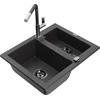 Granitinė virtuvinė plautuvė Mexen Carlos su maišytuvu ir sifonu, Juodas granite+Juodas/Chrome