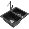 Granitinė virtuvinė plautuvė Mexen Carlos su maišytuvu ir sifonu, Metallic juodas/sidabrinis+Chrome