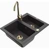 Granitinė virtuvinė plautuvė Mexen Carlos su maišytuvu ir sifonu, Juodas granite+Gold
