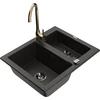 Granitinė virtuvinė plautuvė Mexen Carlos su maišytuvu ir sifonu, Metallic juodas/auksinis+Gold