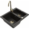 Granitinė virtuvinė plautuvė Mexen Carlos su maišytuvu ir sifonu, Metallic juodas/auksinis+Gold