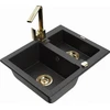 Granitinė virtuvinė plautuvė Mexen Carlos su maišytuvu ir sifonu, Metallic juodas/sidabrinis+Gold