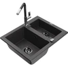Granitinė virtuvinė plautuvė Mexen Carlos su maišytuvu ir sifonu, Juodas granite+Juodas/Chrome