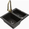 Granitinė virtuvinė plautuvė Mexen Carlos su maišytuvu ir sifonu, Metallic juodas/auksinis+Gold
