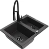 Granitinė virtuvinė plautuvė Mexen Carlos su maišytuvu ir sifonu, Juodas granite+Juodas