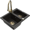 Granitinė virtuvinė plautuvė Mexen Carlos su maišytuvu ir sifonu, Metallic juodas/auksinis+Gold