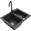Granitinė virtuvinė plautuvė Mexen Carlos su maišytuvu ir sifonu, Juodas granite+Juodas