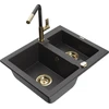 Granitinė virtuvinė plautuvė Mexen Carlos su maišytuvu ir sifonu, Juodas granite+Juodas/Gold