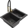 Granitinė virtuvinė plautuvė Mexen Carlos su maišytuvu ir sifonu, Juodas granite+Juodas/Gold