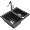 Granitinė virtuvinė plautuvė Mexen Carlos su maišytuvu ir sifonu, Juodas granite+Juodas/Chrome