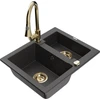 Granitinė virtuvinė plautuvė Mexen Carlos su maišytuvu ir sifonu, Juodas granite+Gold