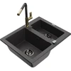 Granitinė virtuvinė plautuvė Mexen Carlos su maišytuvu ir sifonu, Juodas granite+Juodas/Gold
