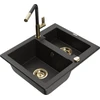 Granitinė virtuvinė plautuvė Mexen Carlos su maišytuvu ir sifonu, Metallic juodas/auksinis+Juodas/Gold