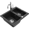 Granitinė virtuvinė plautuvė Mexen Carlos su maišytuvu ir sifonu, Metallic juodas/sidabrinis+Chrome