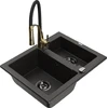 Granitinė virtuvinė plautuvė Mexen Carlos su maišytuvu ir sifonu, Metallic juodas/auksinis+Juodas/Gold
