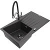 Granitinė virtuvinė plautuvė Mexen Cesar su maišytuvu ir sifonu, Juodas granite+Juodas/Chrome