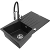 Granitinė virtuvinė plautuvė Mexen Cesar su maišytuvu ir sifonu, Metallic juodas/sidabrinis+Juodas/Chrome