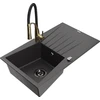 Granitinė virtuvinė plautuvė Mexen Cesar su maišytuvu ir sifonu, Juodas granite+Juodas/Gold