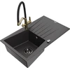 Granitinė virtuvinė plautuvė Mexen Cesar su maišytuvu ir sifonu, Juodas granite+Juodas/Gold