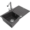 Granitinė virtuvinė plautuvė Mexen Cesar su maišytuvu ir sifonu, Juodas granite+Chrome