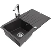 Granitinė virtuvinė plautuvė Mexen Cesar su maišytuvu ir sifonu, Juodas granite+Chrome
