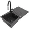 Granitinė virtuvinė plautuvė Mexen Cesar su maišytuvu ir sifonu, Juodas granite+Juodas