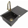 Granitinė virtuvinė plautuvė Mexen Cesar su maišytuvu ir sifonu, Juodas granite+Gold