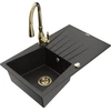 Granitinė virtuvinė plautuvė Mexen Cesar su maišytuvu ir sifonu, Metallic juodas/auksinis+Gold