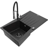 Granitinė virtuvinė plautuvė Mexen Cesar su maišytuvu ir sifonu, Metallic juodas/sidabrinis+Juodas/Chrome