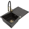 Granitinė virtuvinė plautuvė Mexen Cesar su maišytuvu ir sifonu, Metallic juodas/auksinis+Juodas/Gold