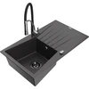 Granitinė virtuvinė plautuvė Mexen Cesar su maišytuvu ir sifonu, Juodas granite+Juodas/Chrome