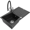 Granitinė virtuvinė plautuvė Mexen Cesar su maišytuvu ir sifonu, Metallic juodas/sidabrinis+Juodas/Chrome