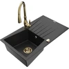 Granitinė virtuvinė plautuvė Mexen Cesar su maišytuvu ir sifonu, Metallic juodas/sidabrinis+Gold