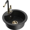 Granitinė virtuvinė plautuvė Mexen Diego su maišytuvu ir sifonu, Metallic juodas/sidabrinis+Juodas/Gold