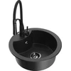 Granitinė virtuvinė plautuvė Mexen Diego su maišytuvu ir sifonu, Metallic juodas/sidabrinis+Juodas